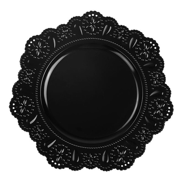 1 Pk, 13" Flower Edge Beach Star Charger Plate - Black