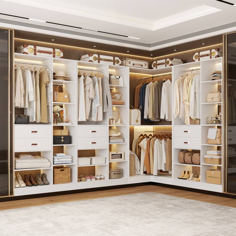 40'' Large Closet System with 10 Shelves and 2 Drawers, Freestanding Closet Organizer with Hanging Rods