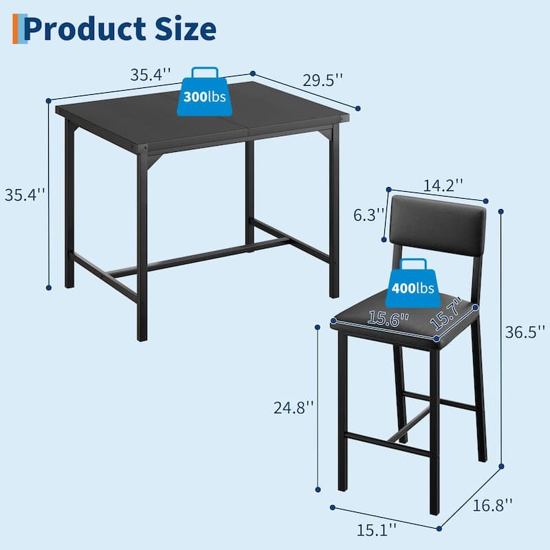 Dining Table Set, Counter Height Table with 4 Upholstered Bar Stools