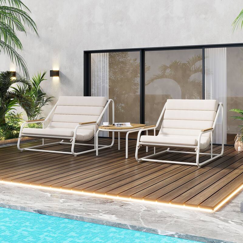 3-Piece Chaise Set, Adjustable with Wheels and Tables for Pool, Patio