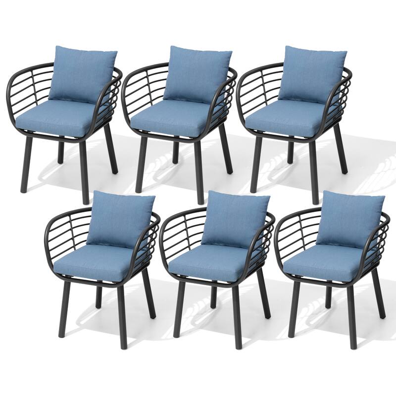 Outdoor Patio Aluminum Dining Chairs with Sunbrella Fabric Cushion - see picture - Spectrum Denim - 6PC