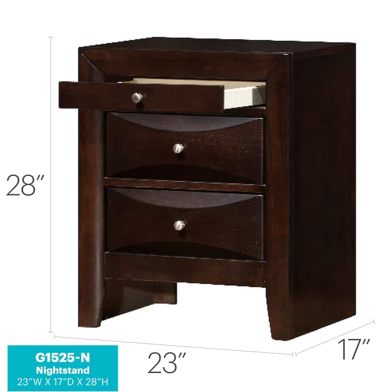 Cappuccino Nightstand 28x23x17 Contemporary Bedside Table with Three Drawers, Rich Stylish Finish and Bedroom Storage