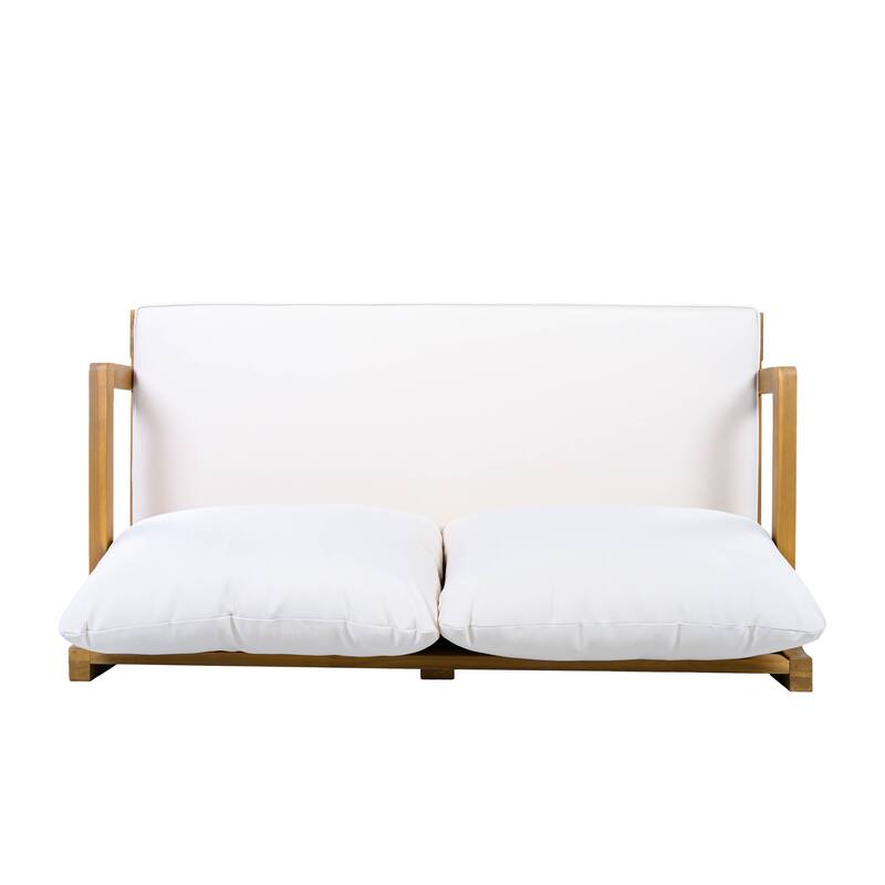 Christopher Knight Home - Modern 3-Piece Acacia Wood Outdoor Sectional Set with 3-Seater Sofa, Loveseat & Coffee Table