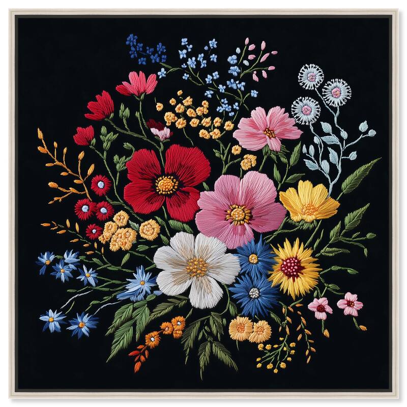 Midnight Wildflower Weave Canvas by Art Remedy - Silver - 24" x 24"