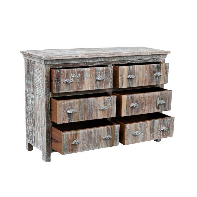 HomeRoots 60" White Solid Wood Six Drawer Double Dresser