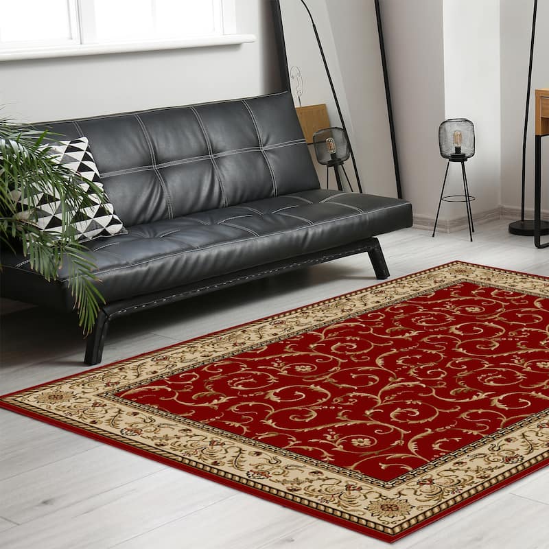 Admire Home Living Amalfi Transitional Scroll Pattern Area Rug - 3'3" x 4'11"/Surplus2 - Red