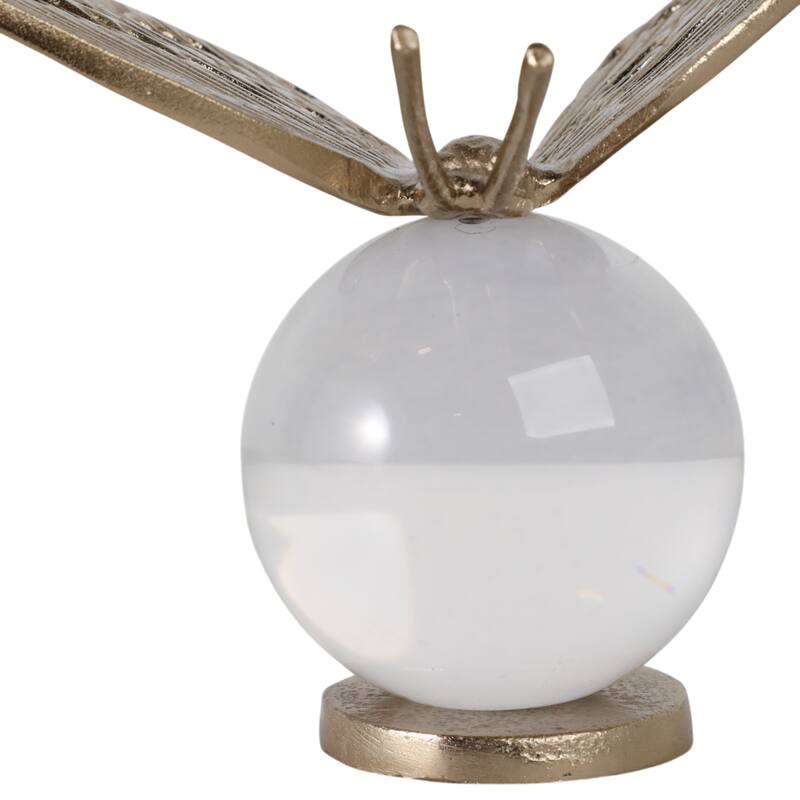 Metal Sculpture Butterfly Statue Orb Base for Home Decor - 6" Gold - 7.75" x 5" x 6"