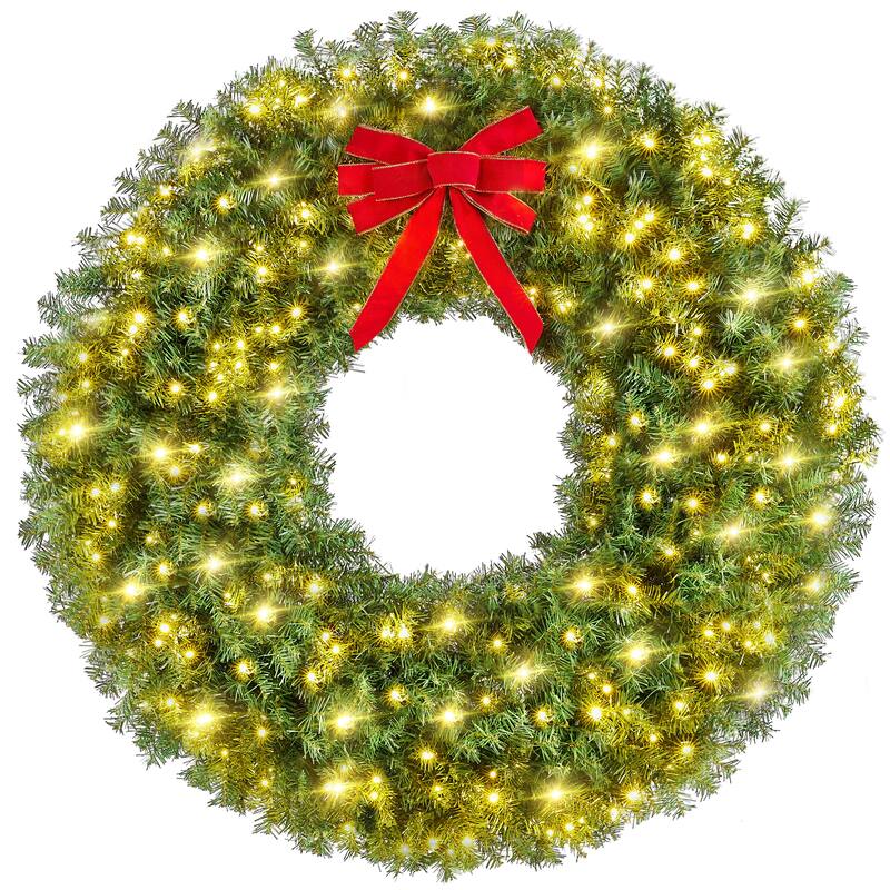 Yaheetech 60in Pre-lit Christmas Wreath Holiday Decoration with 300 LED Lights & 1026 Tips - 5ft