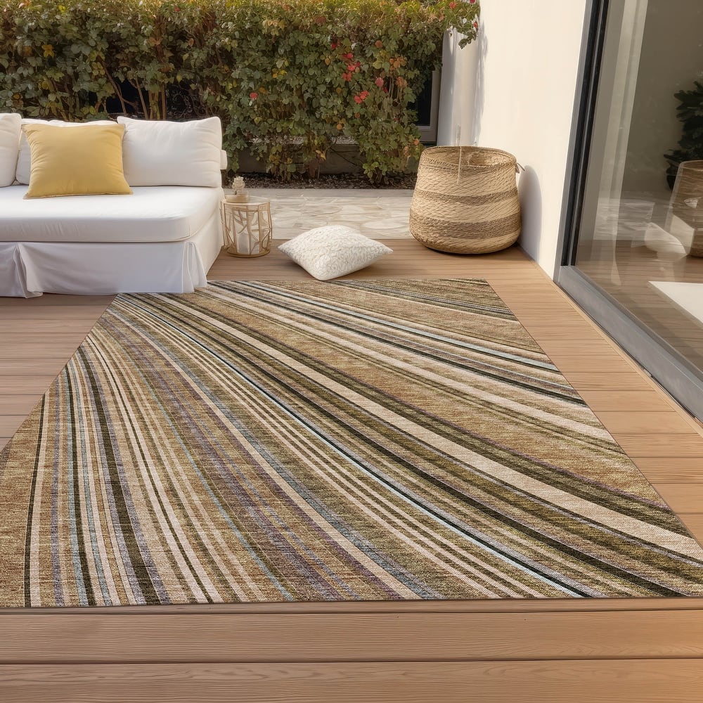 Machine Washable Indoor/ Outdoor Stripe Wave Chantille Rug