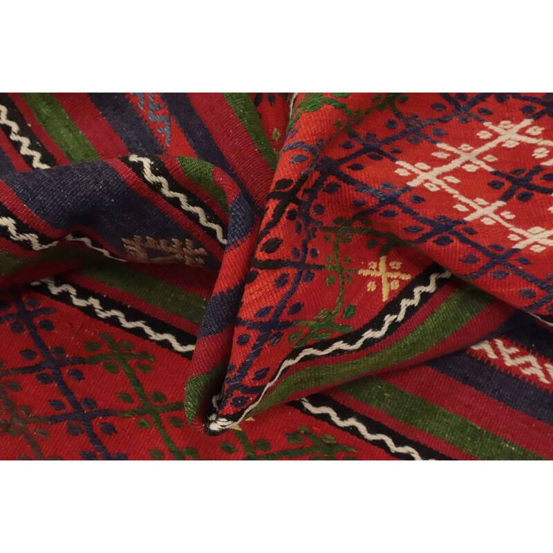 Hand Woven Oriental 100% Wool Carpet Southwestern Tribal Multi-Colored Kilim Area Rug - 9' 6'' X 6' 1''