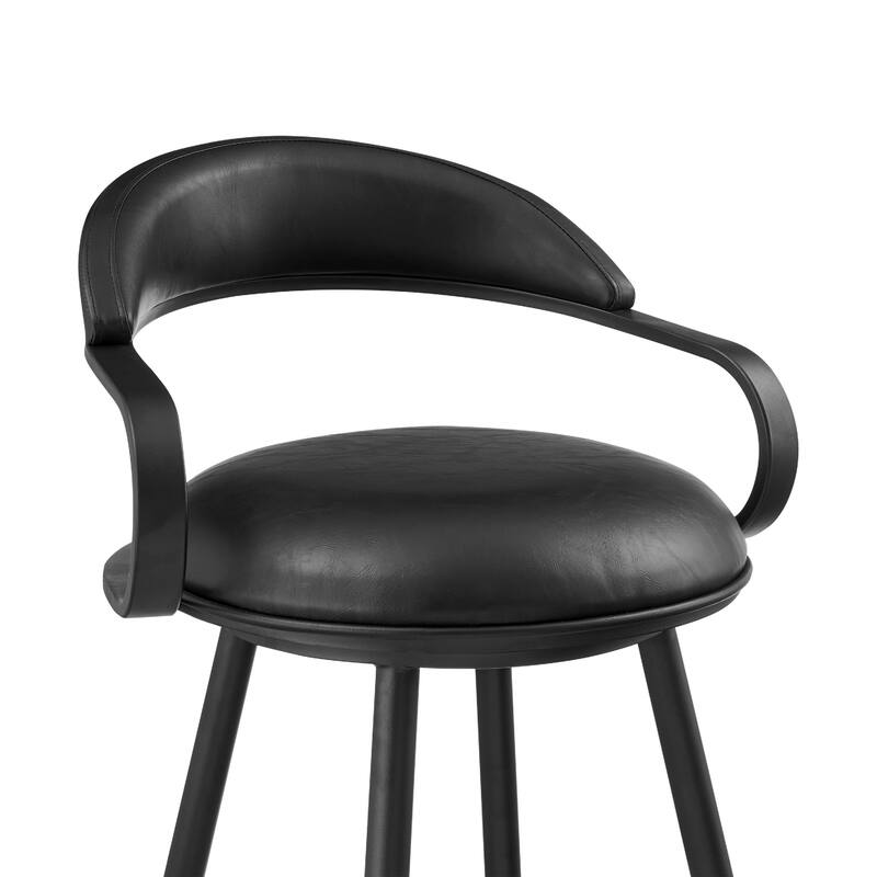 Gargy Swivel Barstool Chair, Floating Back, Iron, Black Faux Leather