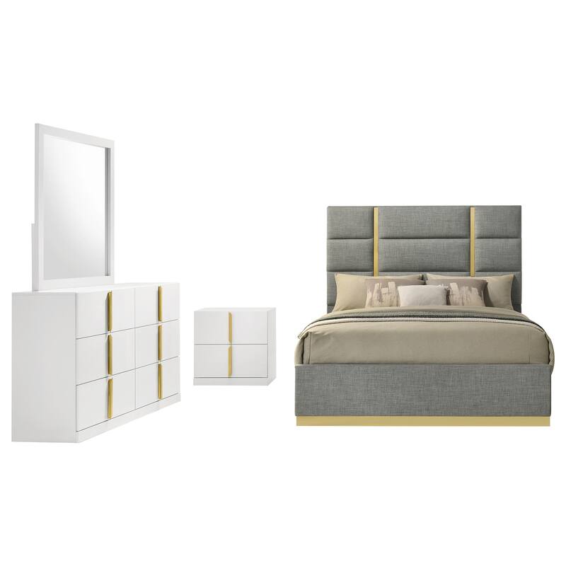 Ines Bedroom Set Grey and White High Gloss