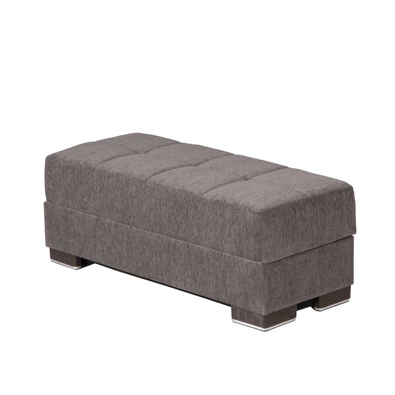 HomeRoots 52" Gray and Brown Chenille Tufted Storage Ottoman
