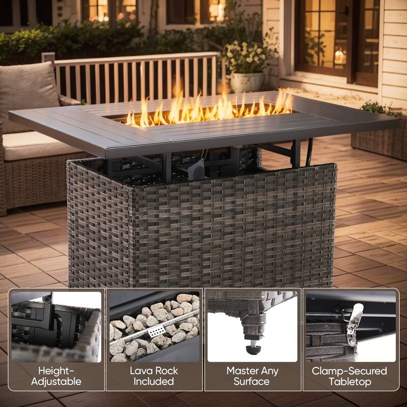 Outdoor Sofa Set with Grey Wicker Fire Pit Table - Grey Wicker Sofa Chair w/ Grey Wicker Fire Table