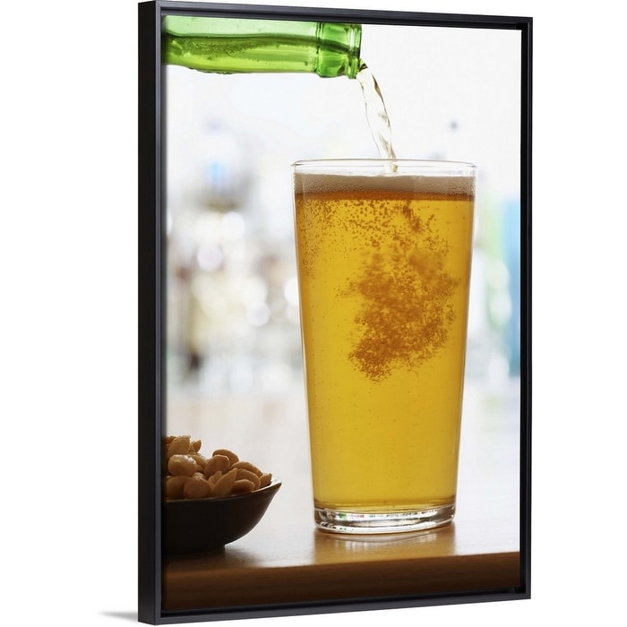 Shop Bottle Of Beer Pouring Into Pint Glass Black Float Frame