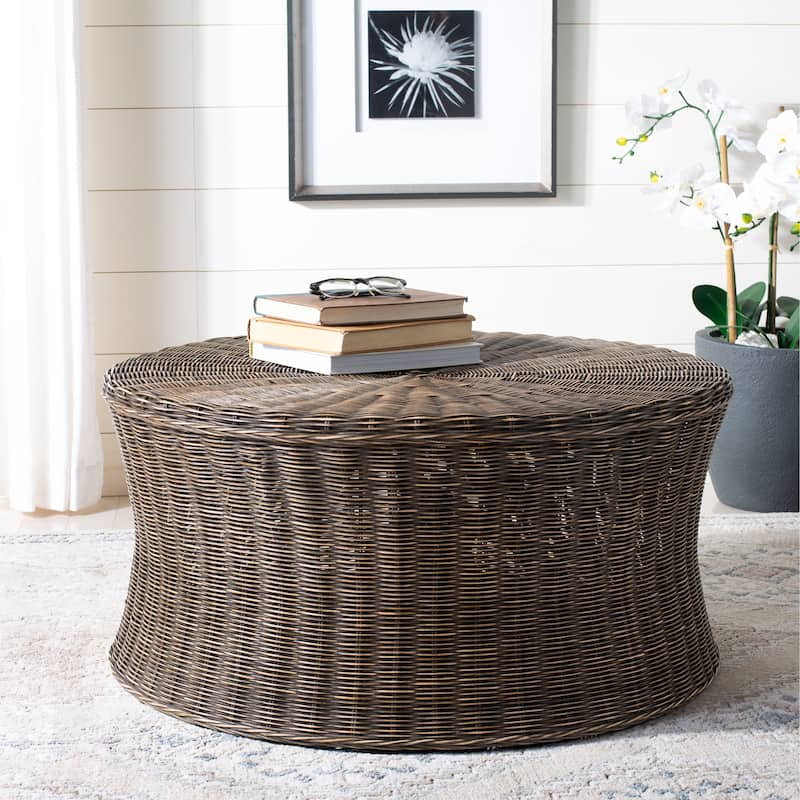SAFAVIEH Ruxton Dark Brown Wicker Ottoman - Brown