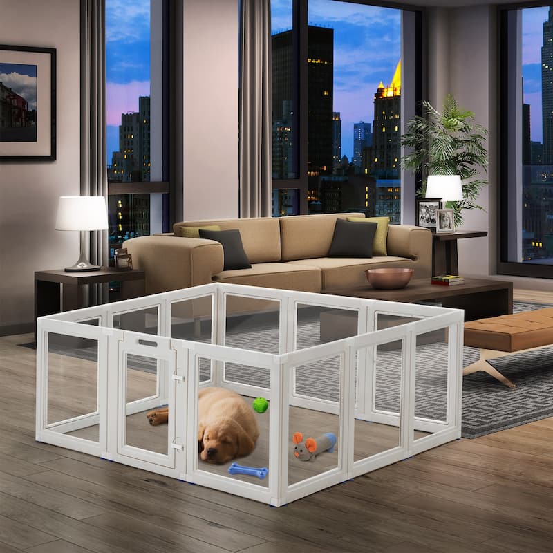 Erommy Clear Pet Pen with Door - Easy Assembly Playpen for Puppies, Cats, Dogs, Rabbits, and Small Animals - Premium - 12 Piece