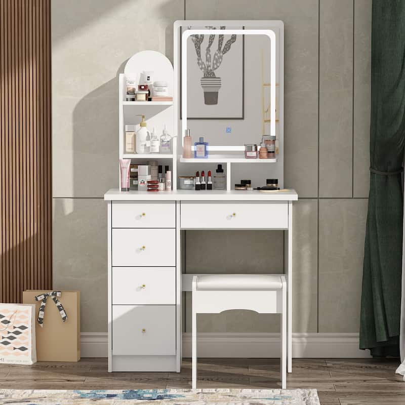 31.5" Wide Dresser Makeup Vanity With Stool and Touching Light Mirror - 31.5"W