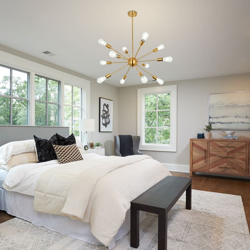 12-Light Sputnik Sphere Chandelier, Classic Semi Flush Mount Chandelier for Living Room Kitchen Island Dining Foyer