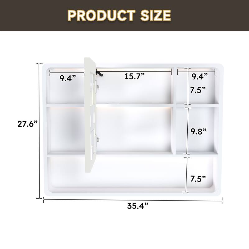 Mirror Cabinet with 3 Colors LED Light,Defogging and Hair Dryer Holder