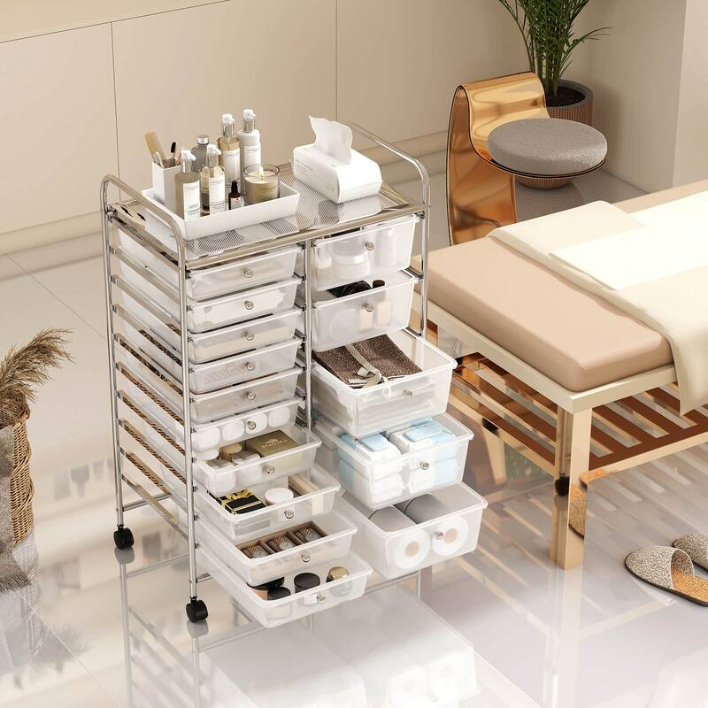 Costway 15-Drawer Trolley with Chrome Plated Metal Frame & Lockable - See Details