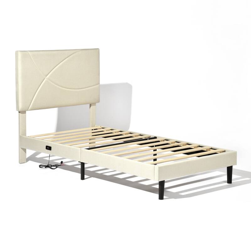 Homy Casa Platform Bed with LED Headboard & Charging Ports