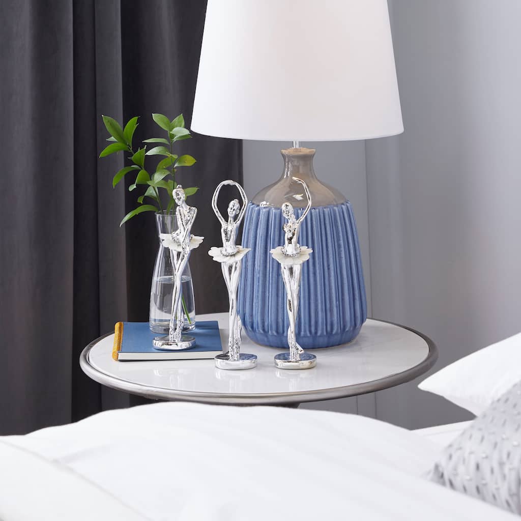 Silver Polystone Dancer Decorative Sculpture with Capiz Inlay (Set of 3)