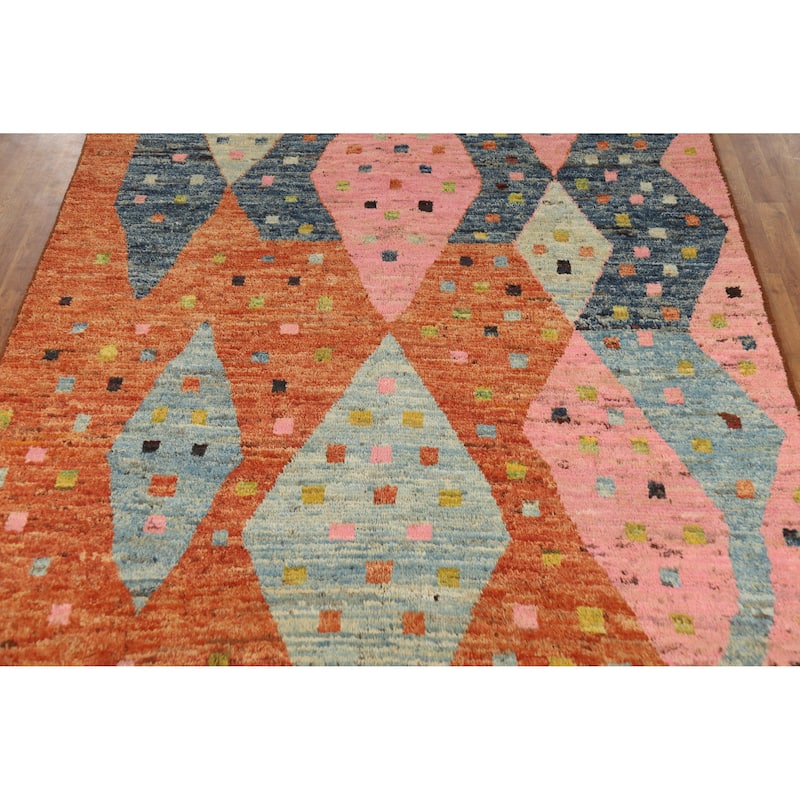 Geometric Moroccan Area Rug Handmade Tribal Wool Carpet - 6'7" x 9'7"
