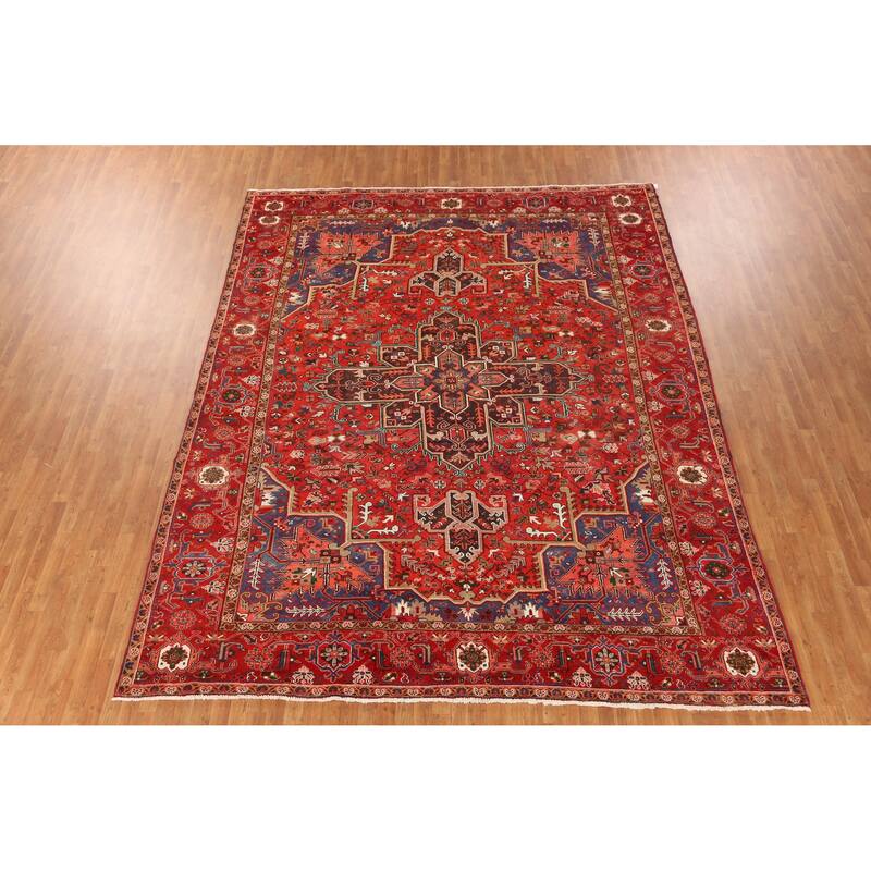 Hand Knotted Oriental 100% Wool Carpet Traditional Medallion Oranges & Rust Heriz Area Rug - 13' 0'' X 10' 3''