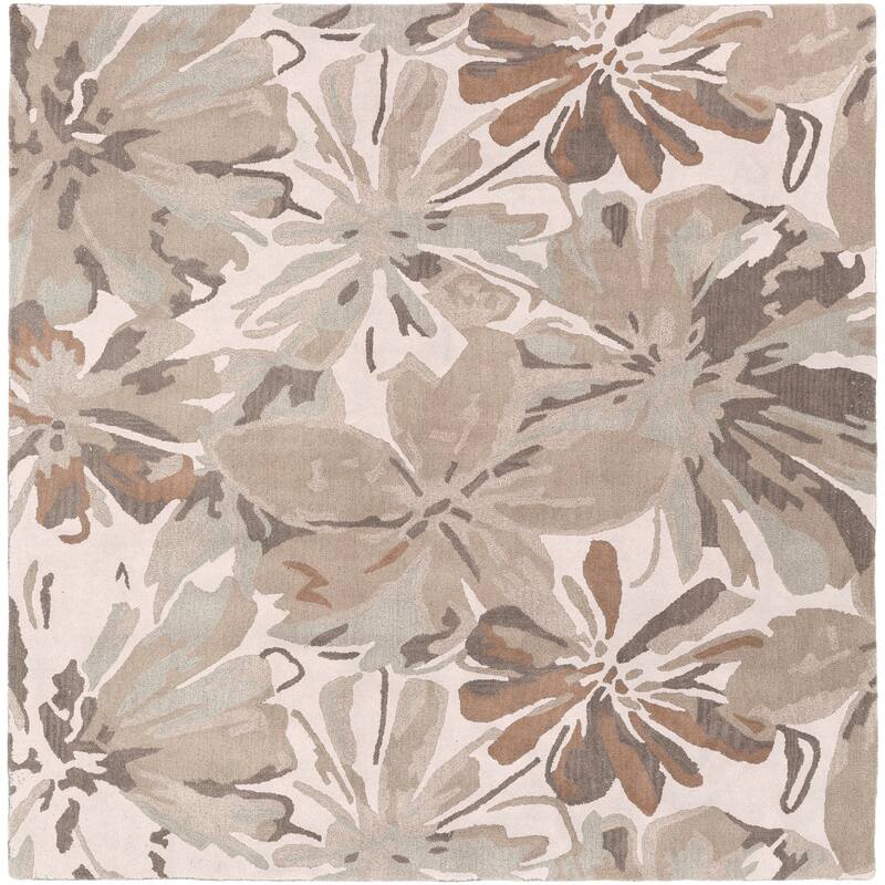 Handmade Putty Transitional Floral Wool Area Rug