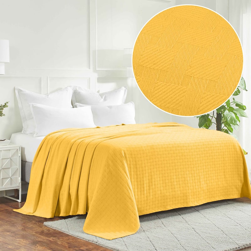Superior Basketweave All-Season Bedding Cotton Blanket - Throw - Gold
