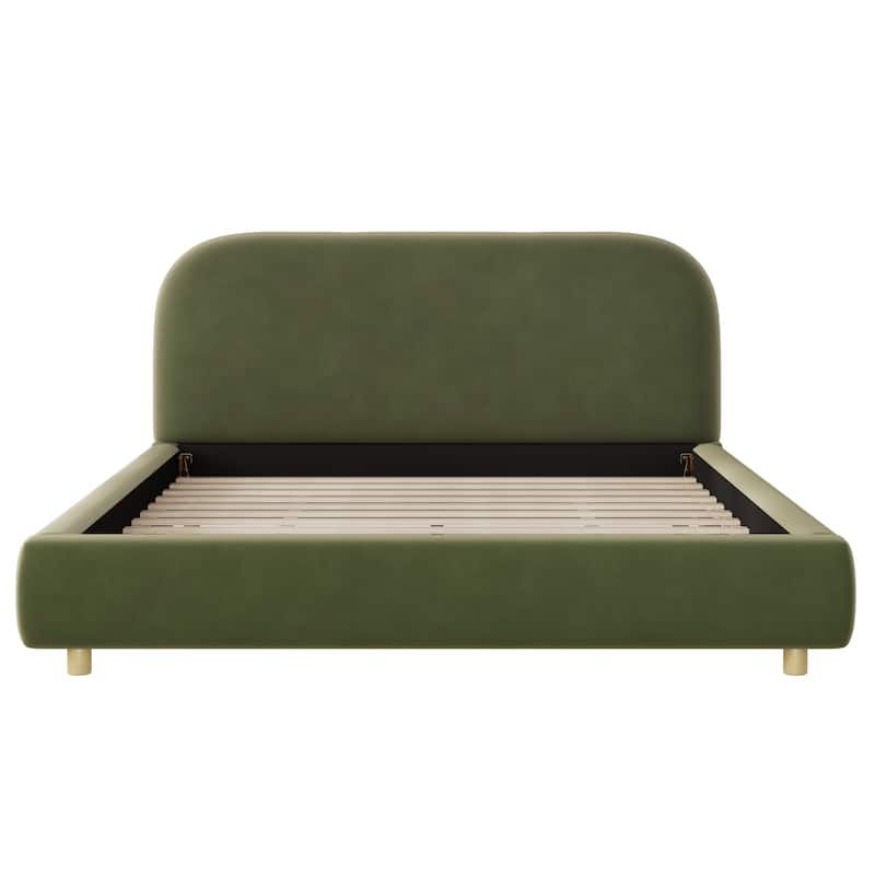 King/Queen Upholstered Platform Bed with Boucle or Velvet Fabric, Button Tufted Headboard