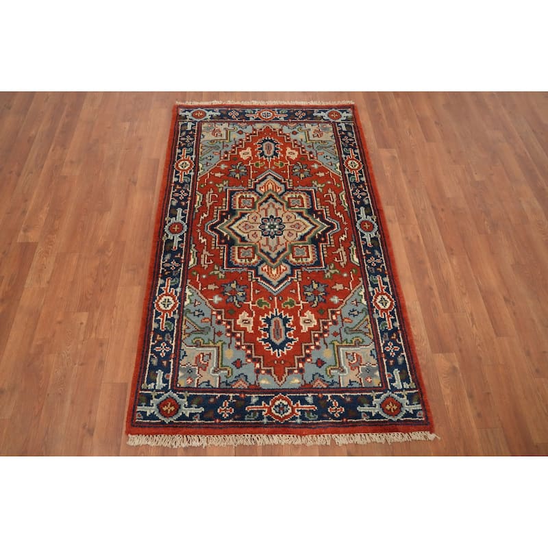 Hand Knotted Oriental 100% Wool Carpet Traditional Medallion Oranges & Rust Heriz (serapi) Area Rug - 5' 1'' X 3' 0''