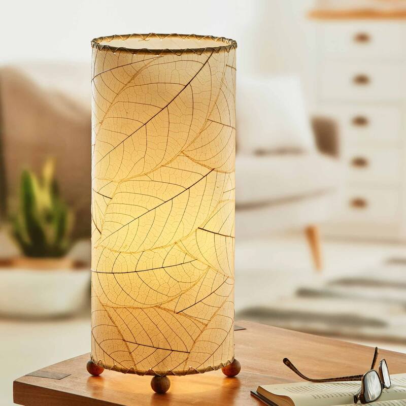 Eangee Handmade Cocoa Leaf Cylinder Table Lamp, Cocoa Leaves Shade, 7 x 7 x 17 in.
