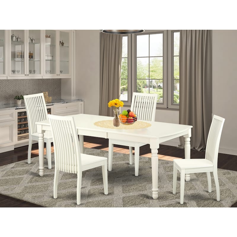 Kitchen Table Set 5 Piece - Dining Table & 4 Chairs - Elegant Design - Linen White Finish