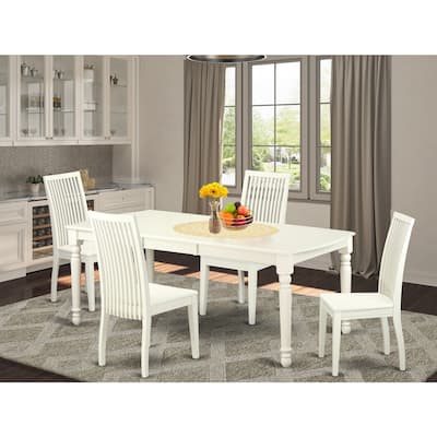 Kitchen Table Set 5 Piece - Dining Table & 4 Chairs - Elegant Design - Linen White Finish