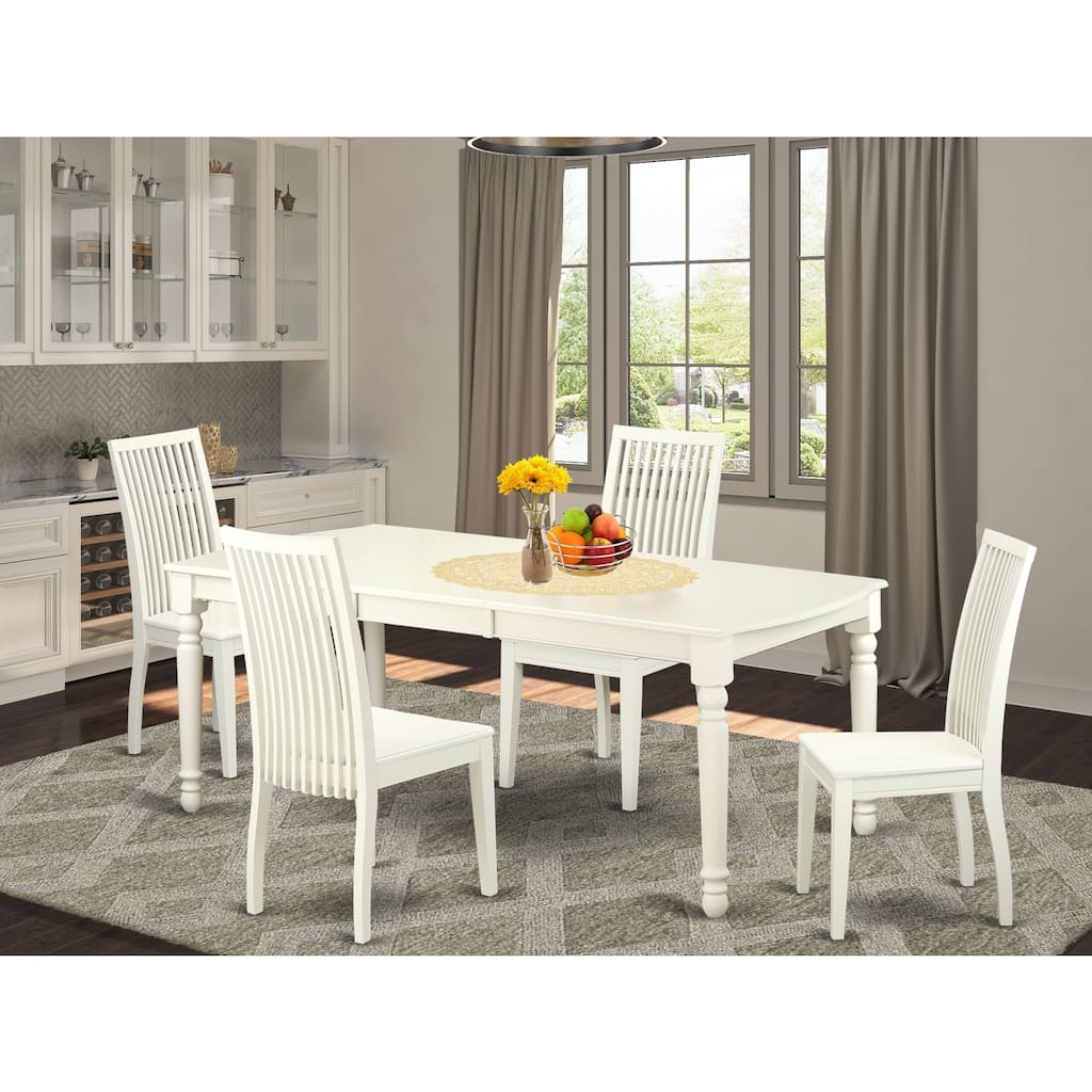 Kitchen Table Set 5 Piece - Dining Table & 4 Chairs - Elegant Design - Linen White Finish