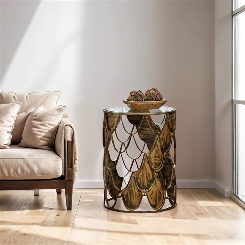 Side Table, with Round Tempered Glass Top