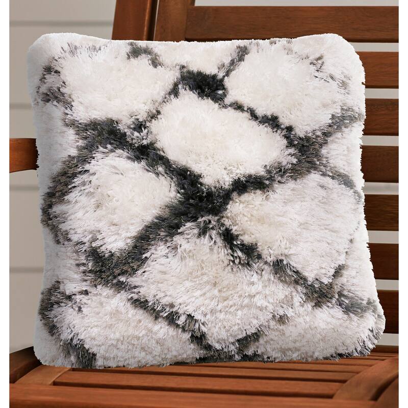 Sevita Soft Shag White/Black Diamond Polyester Throw Pillow, Set of 2