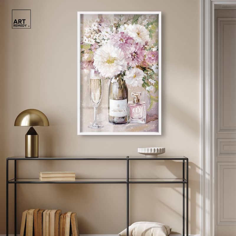Light Floral Champagne Vase Shadowbox by Art Remedy