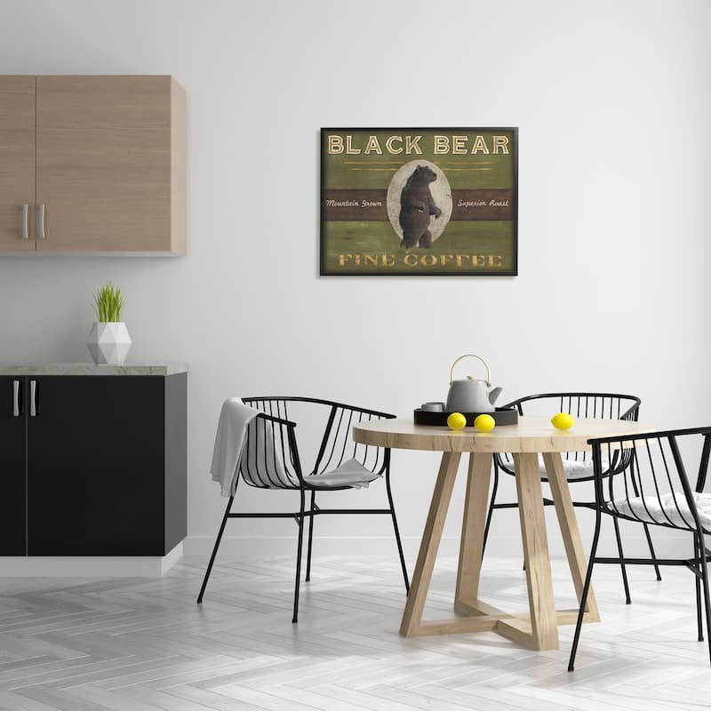 Stupell Black Bear Fine Coffee Rustic Kitchen Mountain Animal Framed Wall Art - Green
