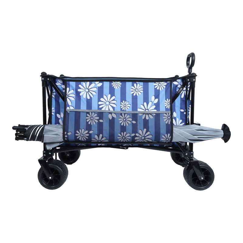 480lb Extended Heavy-Duty Folding Wagon - All-Terrain Wheels with Drink Holders, Side Pocket & Brakes