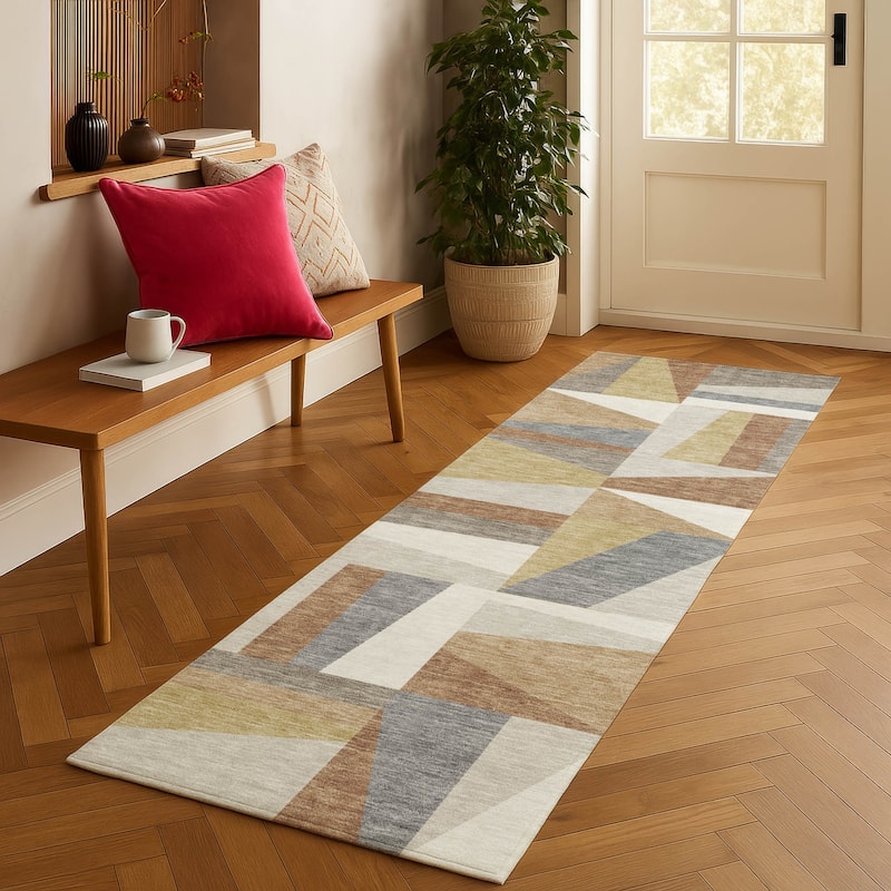 Machine Washable Indoor/ Outdoor Contemporry Mosaic Chantille Rug