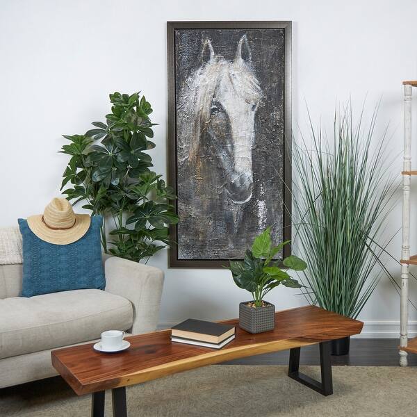 slide 2 of 8, Black Canvas Horse Framed Wall Art with Textured Distressing 30"W, 59"H