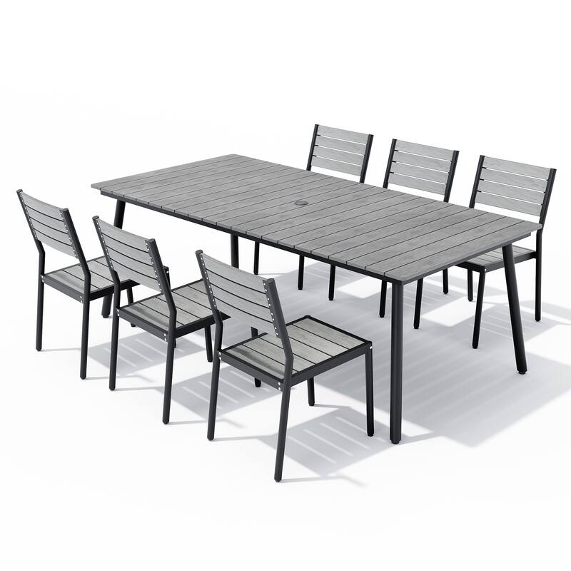 VredHom 7-Pieces Outdoor Aluminum Patio Dining Set with Stackable Chairs
