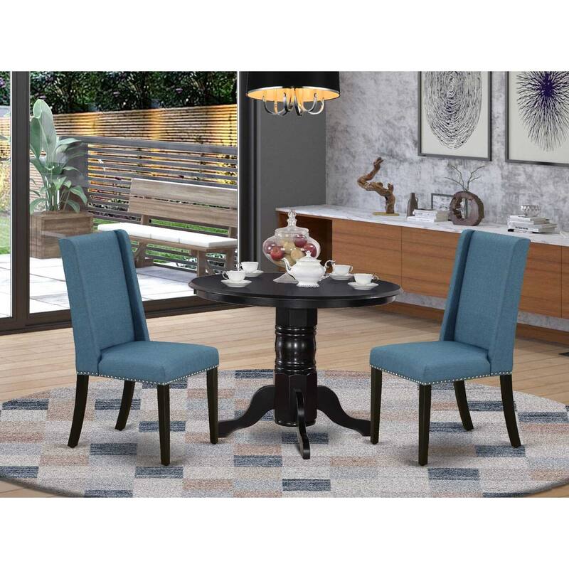 HomeStock 3-Pc Black Finish Solid Wood Top - Round Dining Room Set - Seats 4