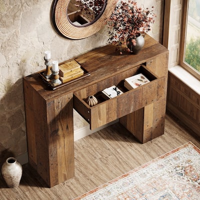 Farmhouse Narrow Console Table With Drawer for Living Room Entryway - 11.81" D x 39.37" W x 32.28" H