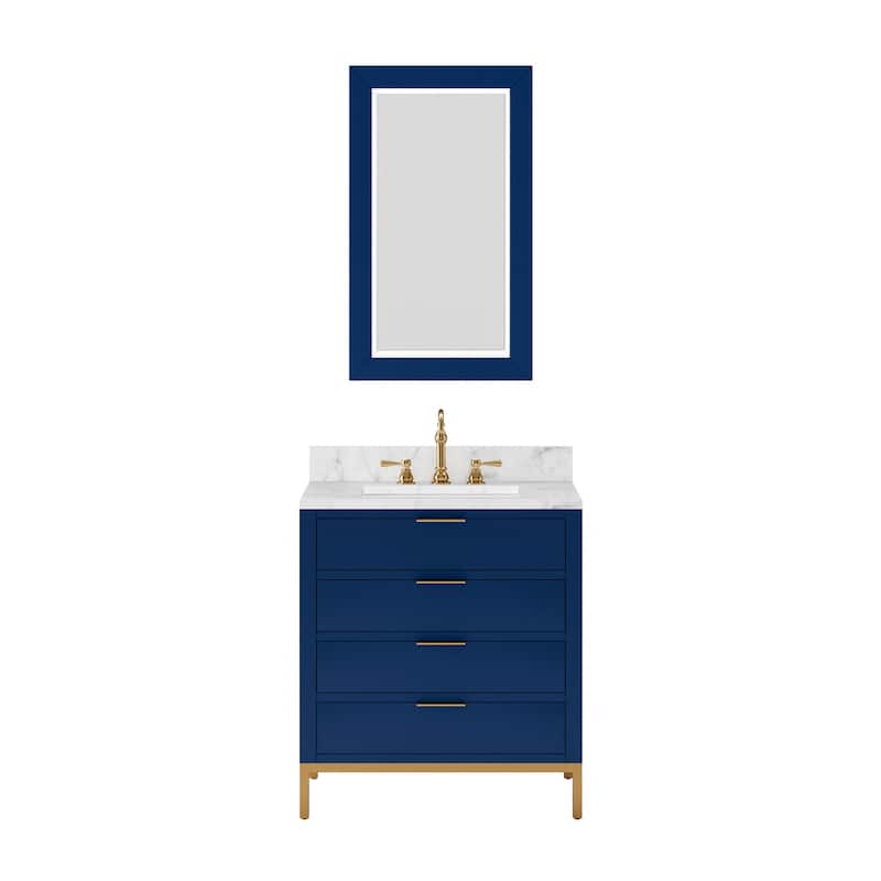 Bristol Carrara White Marble Countertop Vanity with Mirror - 30 - Blue