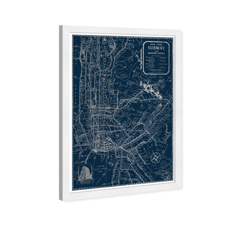 Wynwood Studio 'Silver NYC Lines' Maps and Flags Wall Art Framed Print US Cities Maps - Gray, Black
