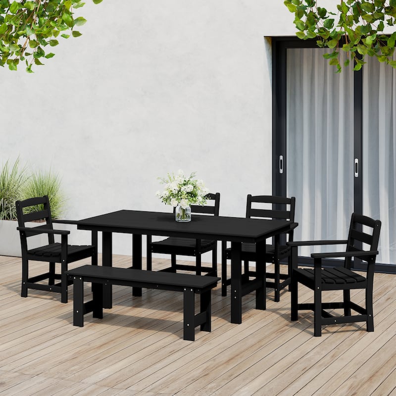 Polytrends Shoreside 6-Piece Arm Chair Dining Set With Bench